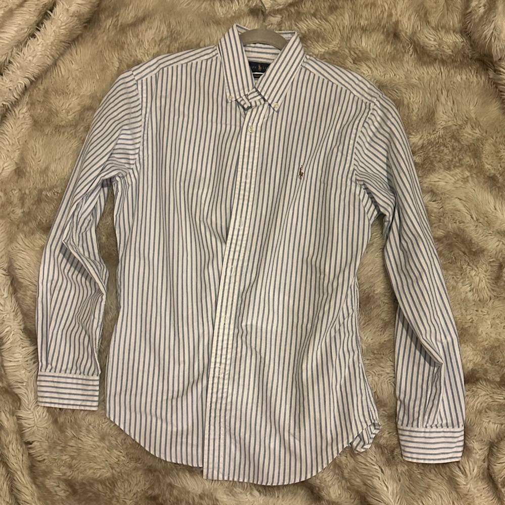 Medium White and Blue Pinstripe Ralph Lauren Button Down